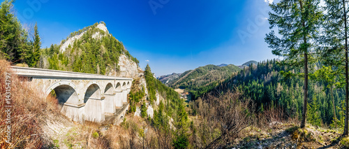 panorama of a rail bridge train viaduct krausel klause Semmering Bahn - unesc...
