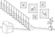Hallway graphic stairs black white interior sketch illustration vector
