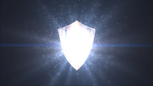 The Concept Of Protection. Bright Shield Icon With Rays