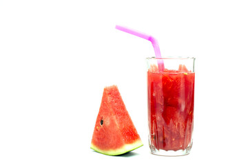 glass of fresh watermelon juice isolated on white