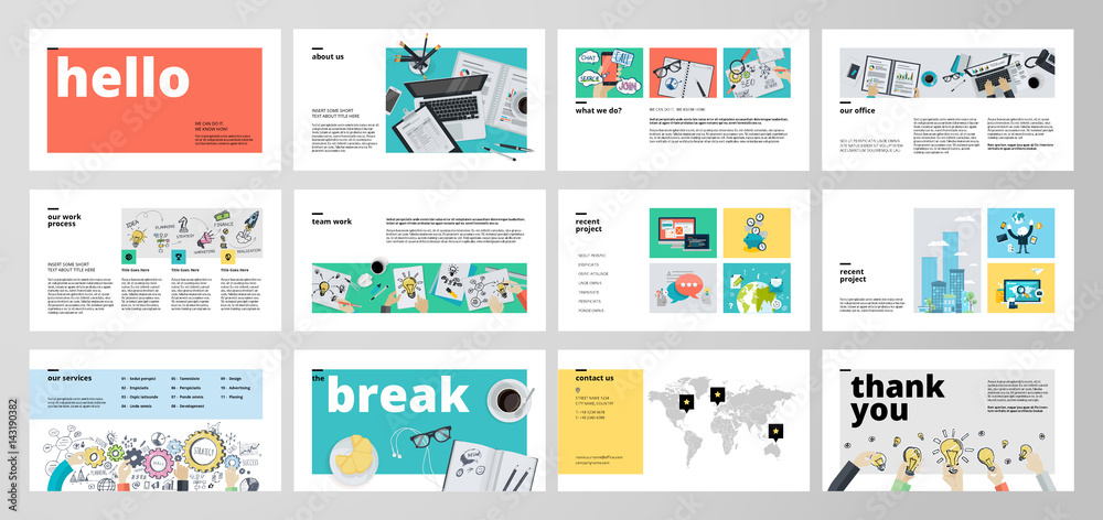 Business presentation templates. Flat design vector infographic elements for presentation slides, annual report, business marketing, brochure, flyers, web design and banner, company presentation. - obrazy, fototapety, plakaty 