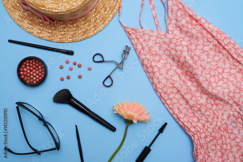 Stampe Flat lay set of female clothes and accessories