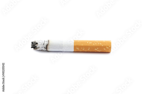 Fényképezés Cigarette butt with ash isolated on a white