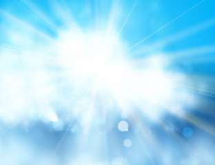 Wall Mural - Blue sky and sun. Realistic Blur Design With Burst Rays. Abstract Shining Background.