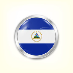 Wall Mural - Round button national flag of Nicaragua with the reflection of light and shadow. Icon country. Realistic vector illustration.