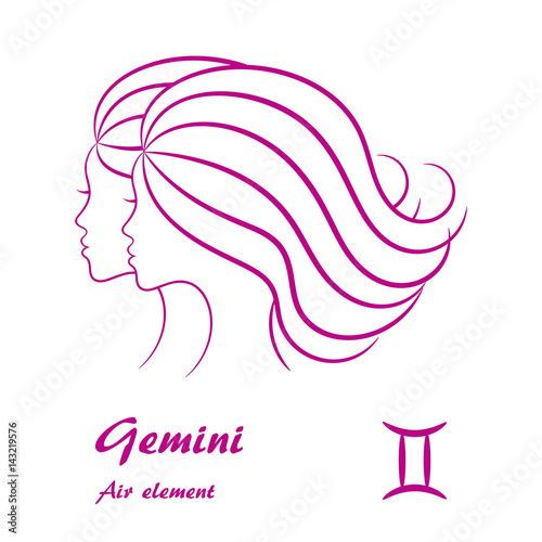 Download Gemini zodiac sign. Stylized female contour profile. - Buy this stock vector and explore similar ...