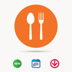Fototapete - Food icons. Fork and spoon signs. Cutlery symbol. Calendar, download arrow and new tag signs. Colored flat web icons. Vector