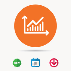 Graph icon. Business analytics chart symbol. Calendar, download arrow and new tag signs. Colored flat web icons. Vector