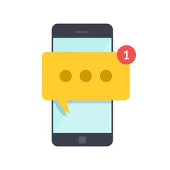 Poster - Smartphone with new message on screen. Chat, sms, tweet, instant messaging, mobile messenger concepts for web sites, web banners, printed materials. Flat illustration isolated on white background.