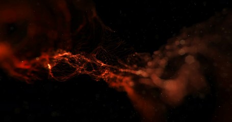 Wall Mural - abstract animation stream array colorful glitter sparkle yellow, orange lines with particles on black background science and research concept
