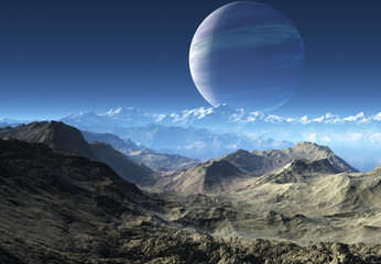 Wall Mural - 3d created and rendered fantasy alien planet illustration