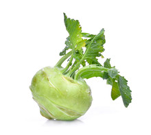 Fresh Kohlrabi With Drop Of Water Isolated On White Background