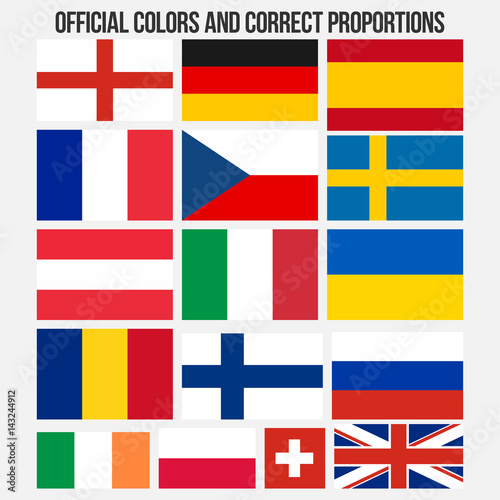 Flags Of Countries With Official Colors And Correct Proportions Spain France Germany Sweden Italy Finland Poland Switzerland England Ukraine Austria Czech Republic Great Britain And Other Stock Vector Adobe Stock
