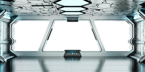 Poster - Spaceship blue and white interior 3D rendering