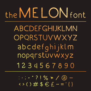 Stylish vector abc. Retro cute hand drawing font - Melon.