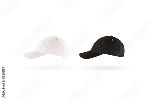 Blank Black And White Baseball Cap Mockup Set Profile Side View Clear Snap Back Mock Up Isolated Empty Snapback Design Template Sport Hat Accessory Model Head Wearing Dress Presenation