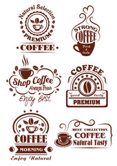 Sticker - Coffee cup brown icon for cafe label design