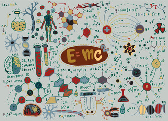 Wall Mural - Vector illustration of scientific formulas and calculations in p