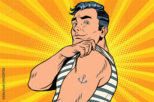 Sailor with tattoo on hand Tableau sur Toile
