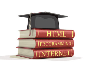 Poster - Graduation cap and Stack of books. Image with clipping path 