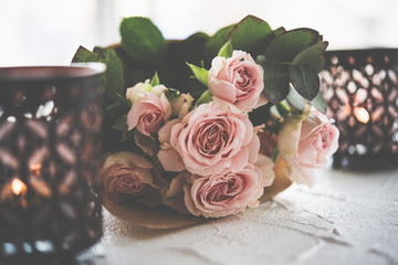 Wall Mural - bouquet of roses and candles