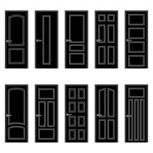 Set Of Black Door Icons, Vector Illustration