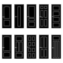 Set of black door icons, vector illustration