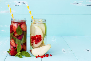 Wall Mural - Detox fruit infused flavored water. Refreshing summer homemade cocktail. Clean eating. Copy space