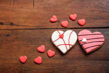 Heart Shaped Biscuits On Wooden Background