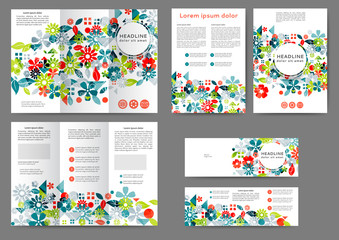 Wall Mural - Set of color abstract brochure template with abstract floral background