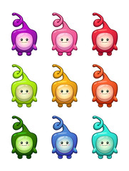 Sticker - Cute cartoon colorful alien characters set.