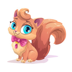 Sticker - Little cute cartoon fluffy kitten.