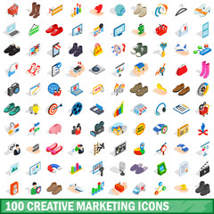 Poster - 100 creative marketing icons set, isometric style