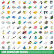 © ylivdesign - 100 economy icons set, isometric 3d style