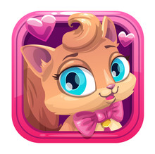 Cute Cartoon App Icon With Pretty Cat Face.