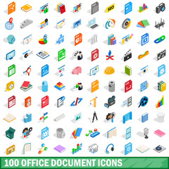 Poster - 100 office document icons set, isometric 3d style