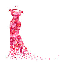 White Background With Dress Of Pink Petals