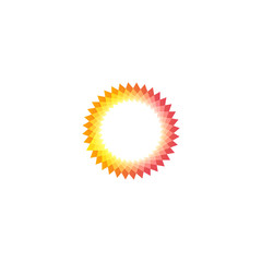 Poster - Isolated pink and yellow color sun logotype, abstract round shape logo on white background vector illustration