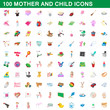 © juliars - 100 mother and child icons set, cartoon style