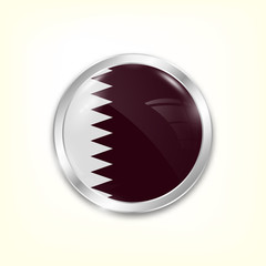 Wall Mural - Round button national flag of Qatar with the reflection of light and shadow. Icon country. Realistic vector illustration.