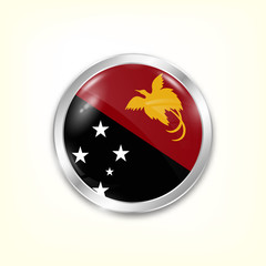 Wall Mural - Round button national flag of Papua new Guinea with the reflection of light and shadow. Icon country. Realistic vector illustration.