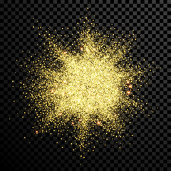 Poster - Gold glitter powder shining sparkles on vector transparent background