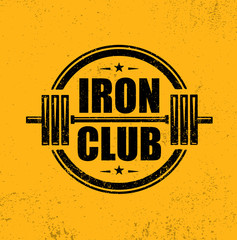 Wall Mural - Iron Club Fitness Sport Club. Gym Workout Barbell Stamp Vector Design Element.