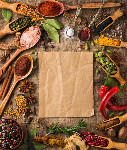 Different spices around kraft paper Canvas Print