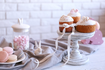 Wall Mural - Traditional Russian Easter cakes on vintage stand