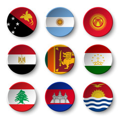 Canvas Print - Set of world flags round badges ( Papua New Guinea . Argentina . Kyrgyzstan . Egypt . Sri Lanka. Tajikistan . Lebanon . Cambodia . Kiribati