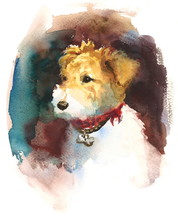 Watercolor Dog Fox Terrier Wearing A Red Bandana - Hand Painted Animals Pets Portrait Illustration 