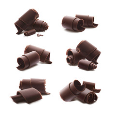 chocolate curls shavings isolated on white background