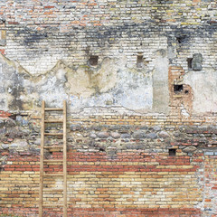 Wall Mural - weathered stucco wall with wooden ladder background