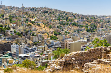 Canvas Print - Cityscape of Amman downtown from the Citadel